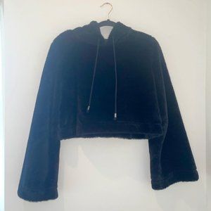 Black Faux Fur Cropped Hoodie